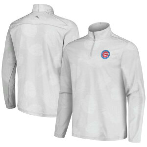 �g�b�~�[�o�n�} �����Y �A�E�^�[ �W���P�b�g�E�u���]�� Men's Tommy Bahama Gray Chicago Cubs Delray Frond IslandZone Half-Zip Jacket Gray �O���[
