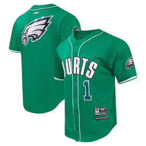 �v���X�^���_�[�h �����Y �g�b�v�X �V���c ���b�V�� �W���[�W�[ Men's Pro Standard Jalen Hurts Kelly Green Philadelphia Eagles Mesh Button-Up Baseball Jersey Kelly Green �O���[��