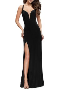 ���t�F�� ���f�B�[�X �g�b�v�X �����s�[�X La Femme Long Classic Prom Dress with Side Leg Slit andeep V Black �u���b�N
