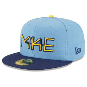 �j���[�G�� �����Y �A�N�Z�T���[ �X�q Men's New Era Powder Blue Milwaukee Brewers 2022 City Connect 59FIFTY Fitted Hat Light Blue �u���[