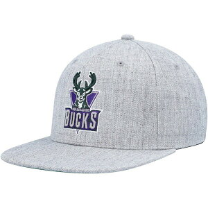 �~�b�`�F��&�l�X �����Y �A�N�Z�T���[ �X�q Men's Mitchell & Ness Heather Gray Milwaukee Bucks Hardwood Classics 2.0 Snapback Hat Heather Gray �O���[
