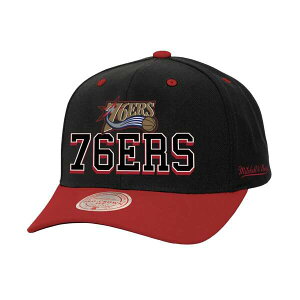 �~�b�`�F��&�l�X �����Y �A�N�Z�T���[ �X�q Men's Mitchell & Ness Black/Red Philadelphia 76ers Backside Script 2-Tone Pro Crown Adjustable Hat Black �u���b�N