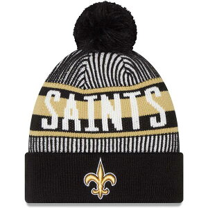�j���[�G�� �����Y �A�N�Z�T���[ �X�q �j�b�g Men's New Era Black New Orleansaintstriped Cuffed Knit Hat with Pom Black �u���b�N