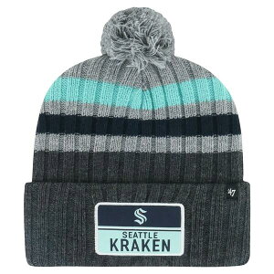 �t�H�[�e�B�[�Z�u�� �����Y �A�N�Z�T���[ �X�q �j�b�g Men's '47 Gray Seattle Kraken Stack Patch Cuffed Knit Hat with Pom Gray �O���[