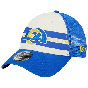 �j���[�G�� �����Y �A�N�Z�T���[ �X�q Men's New Era Cream/Royalos Angeles Rams Team Stripe Trucker 9FORTY Snapback Hat Cream �N���[��
