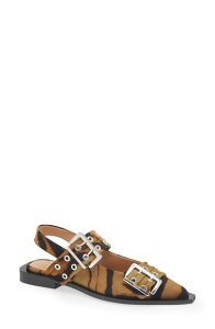 �K�j�[ ���f�B�[�X �V���[�Y �p���v�X Ganni Zebra Pointed Toe Mary Jane Slingback Flat Khaki �J�[�L