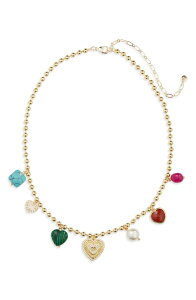 �p�i�Z�� ���f�B�[�X �A�N�Z�T���[ �l�b�N���X�E�`���[�J�[ ���[�X Panacea Semiprecioustone & Heart Charm Necklace Gold Multi �S�[���h