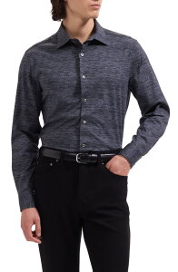 �u�K�b�` �����Y �g�b�v�X �V���c �R�b�g�� Bugatchi James OoohCotton Space Dye Button-Up Shirt Black �u���b�N