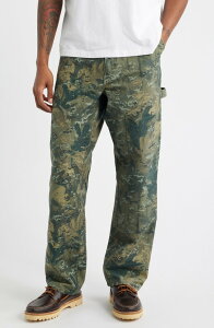 �J�[�n�[�g �����Y �{�g���X �J�W���A���p���c �X�g���[�g �R�b�g�� Carhartt Work In Progressingle Knee Organicotton Canvastraight Leg Pants Camo Combi Green Stone Washed �O���[��