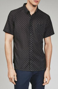 �Z�u���_�C�������h �����Y �g�b�v�X �V���c 7 Diamonds Renzo Textured Geo Pattern Short Sleeve Stretch Button-Up Shirt Black �u���b�N