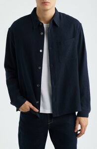 �t���[�� �����Y �g�b�v�X �V���c �R�b�g�� FRAME Open Weave Cotton Blend Button-Up Shirt Dark Navy �l�C�r�[