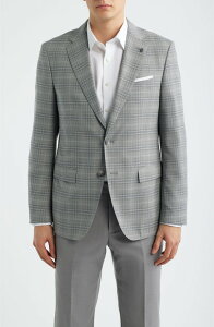 �{�X �����Y �A�E�^�[ �W���P�b�g�E�u���]�� �X�����t�B�b�g �R�[�g BOSS Hutson Slim Fit Plaid Stretch Sport Coat Silvery Grey �O���[