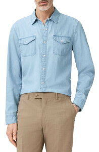 �W�����o���x�C�g�X �����Y �g�b�v�X �V���c �R�[�g John Varvatos Marshall Coated Western Snap-Up Shirt Denim Heather �w�U�[