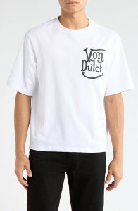 �t�H���_�b�` �����Y �g�b�v�X T�V���c �R�b�g�� ���S �O���t�B�b�N Von Dutch Logo Cotton Blend Graphic T-Shirt Bright White �z���C�g