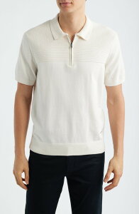 �u�K�b�` �����Y �g�b�v�X �|���V���c �n�[�t�W�b�v �Z�[�^�[ �R�b�g�� Bugatchi Quarter Zip Cotton Blend Polo Sweater Ivory �A�C�{���[