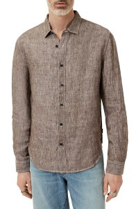 �W�����o���x�C�g�X �����Y �g�b�v�X �V���c ���l�� John Varvatos Ben Linen Button-Up Shirt Earth Brown �u���E��