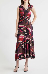 ���C���Y ���f�B�[�X �g�b�v�X �����s�[�X �v�����g �~�f�B Rails Vanyabstract Print Faux Wrap Midi Dress Paradise