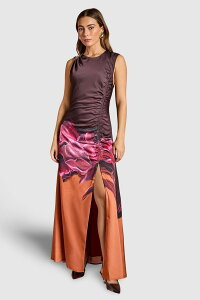 �R�[�X�g ���f�B�[�X �g�b�v�X �����s�[�X �v�����g �M���U�[ �~�f�B �T�e�� Coast Ruched Print Satin Midi Dress Orange �I�����W