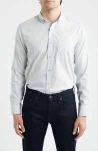 �W�����X�g���A���h�}�[�t�B�[ �����Y �g�b�v�X �V���c �R�b�g�� Johnston & Murphy Ovation Stripe Non-Iron Stretch Cotton Button-Up Shirt Green Striped Oxford �O���[��