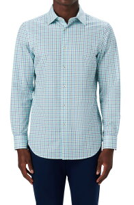 �u�K�b�` �����Y �g�b�v�X �V���c �R�b�g�� Bugatchi OoohCotton Check Button-Up Shirturquoise �^�[�R�C�Y