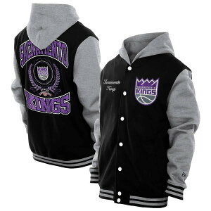 �j���[�G�� �����Y �A�E�^�[ �W���P�b�g�E�u���]�� Men'sNew Era Black Sacramento Kings Throwback Prep Chenille Full-Snap Hooded Varsity Jacket Black �u���b�N