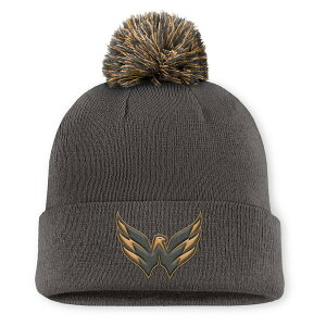 �t�@�i�e�B�N�X �����Y �A�N�Z�T���[ �X�q �L���b�v �j�b�g Men's Fanatics Charcoal Washington Capitals Authentic Pro Military Appreciation Cuffed Knit Hat with Pom Charcoal �`���R�[��