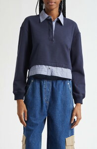 �X���[�����t�B���b�v���� ���f�B�[�X �A�E�^�[ �p�[�J�[�E�X�E�F�b�g �V���c �R�b�g�� 3.1 Phillip Limixed Media Cotton Crop Sweatshirt Midnight- Midnight Multi �}���`�J���[