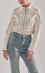 �A�U���A ���� ���f�B�[�X �A�E�^�[ �W���P�b�g�E�u���]�� ���U�[ AZALEA WANG Silvina Studded Vegan Leather Jacket White �z���C�g