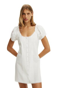 �R�b�g���I�� ���f�B�[�X �g�b�v�X �����s�[�X �~�j Cotton Women's Emma Babydoll Mini Dress White �z���C�g