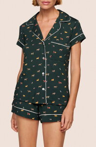 �G�o�[�W�F�C ���f�B�[�X �A���_�[�E�F�A �i�C�g�E�F�A �v�����g Eberjey Gisele Printed Short Pajamas Holiday Dogs Pine