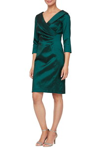 �A���b�N�X�C�u�j���O�X ���f�B�[�X �g�b�v�X �����s�[�X Alex Evenings Taffeta Sheath Cocktail Dress Emerald Green �O���[��
