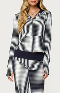 �A�f�B�N�e�b�h ���f�B�[�X �A�E�^�[ �p�[�J�[�E�X�E�F�b�g �J���[�u���b�N EDIKTED Meggy Colorblock Stripe Zip Hoodie Navy-And-White �z���C�g