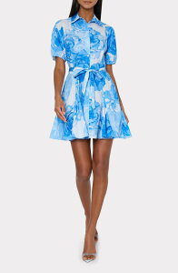 �~���[ ���f�B�[�X �g�b�v�X �����s�[�X �t�����[�� �~�j �V���c �R�b�g�� �t�����[ Milly Juni Floral Stretch Cotton Poplin Mini Shirtdress Blue Multi �u���[