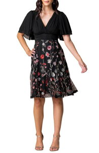 �L���i ���f�B�[�X �g�b�v�X �����s�[�X �h�J Kiyonna Lillian Embroidered Cocktail Dress Bordeaux Blooms
