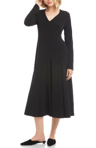 �J�����P�[�� ���f�B�[�X �g�b�v�X �����s�[�X �~�f�B �W���[�W�[ Karen Kane Kate Long Sleeve Travel Jersey Midi Dress Black �u���b�N