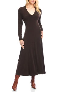 �J�����P�[�� ���f�B�[�X �g�b�v�X �����s�[�X �~�f�B �W���[�W�[ Karen Kane Kate Long Sleeve Travel Jersey Midi Dress Brown �u���E��