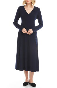 �J�����P�[�� ���f�B�[�X �g�b�v�X �����s�[�X �~�f�B �W���[�W�[ Karen Kane Kate Long Sleeve Travel Jersey Midi Dress Navy �l�C�r�[