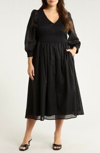 �V���K�[���b�v�X ���f�B�[�X �g�b�v�X �����s�[�X �V���[�����O �}�L�V SUGARLIPS Zelda Smocked Long Sleeve Maxi Dress Black �u���b�N