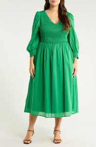 �V���K�[���b�v�X ���f�B�[�X �g�b�v�X �����s�[�X �V���[�����O �}�L�V SUGARLIPS Zelda Smocked Long Sleeve Maxi Dress Kelly-Green �O���[��