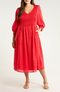 �V���K�[���b�v�X ���f�B�[�X �g�b�v�X �����s�[�X �V���[�����O �}�L�V SUGARLIPS Zelda Smocked Long Sleeve Maxi Dress Red ���b�h