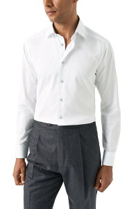 �G�g�� �����Y �g�b�v�X �V���c �X�����t�B�b�g �t�����[�� �t�����[ Eton Slim Fit Solid with Floral Detail Signature Twill Button-Up Shirt White �z���C�g