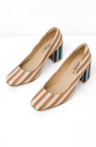 �V���[���b�g�X�g�[�� ���f�B�[�X �V���[�Y �p���v�X T�V���c Charlotte Stonestee Multicolor Square Toe Pump Camel Stripe �L������