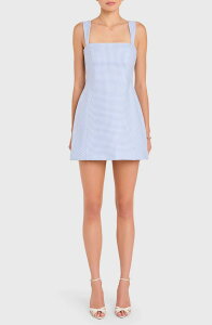 �A�}���_ �A�v���`���[�h ���f�B�[�X �g�b�v�X �����s�[�X �~�j Amanda Uprichard Andreina Houndstooth Check Cocktail Minidress Atlantic/ Ivory �A�C�{���[