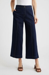�q���[ ���f�B�[�X �{�g���X ���M���X ���C�h���b�O �p���c Hue Fine Lines Crop Wide Leg Pull-On Pants Black Indigo �u���b�N