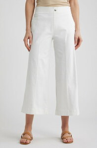 �q���[ ���f�B�[�X �{�g���X ���M���X ���C�h���b�O �p���c Hue Fine Lines Crop Wide Leg Pull-On Pants White �z���C�g