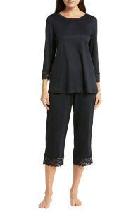 �n���� ���f�B�[�X �A���_�[�E�F�A �i�C�g�E�F�A ���[�X�g���� ���[�X Hanro Moments Lace Trim Cropajamas 019 - Black �u���b�N