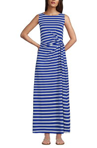 �����Y�G���h ���f�B�[�X �g�b�v�X �����s�[�X �m�[�X���[�u �R�b�g�� �}�L�V Lands' End Cotton Modal Sleeveless Tie Waist Maxi Dressapphire Gem Blue Quad Stripe �u���[