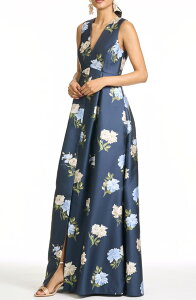 �T�[�`���A���h�o�r ���f�B�[�X �g�b�v�X �����s�[�X �t�����[�� �t�����[ Sachin & Babi Brooklynne Floral Mikado Gown Maritime Corsage