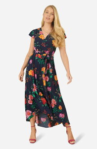 ���~�L�� ���f�B�[�X �g�b�v�X �����s�[�X �v�����g �~�f�B Yumi Flower Print Wrap Midi Dress Navy �l�C�r�[