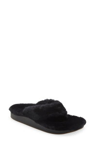 �I���J�C ���f�B�[�X �V���[�Y �T���_�� OluKai Kipea Heu Genuine Shearling Slide Sandal Black/ Tan �u���b�N